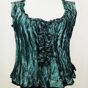 Saga Camisole Green Crinkle Pleat Tank Top Vintage